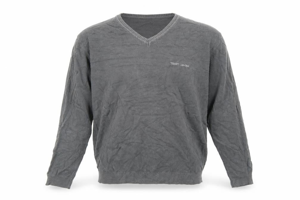 Front view of Teddy Smith Men's Grey XL V-Neck Cotton Pullover