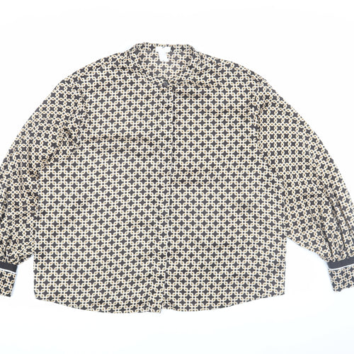 H&M Women's Beige Black Geometric Blouse Size 16
