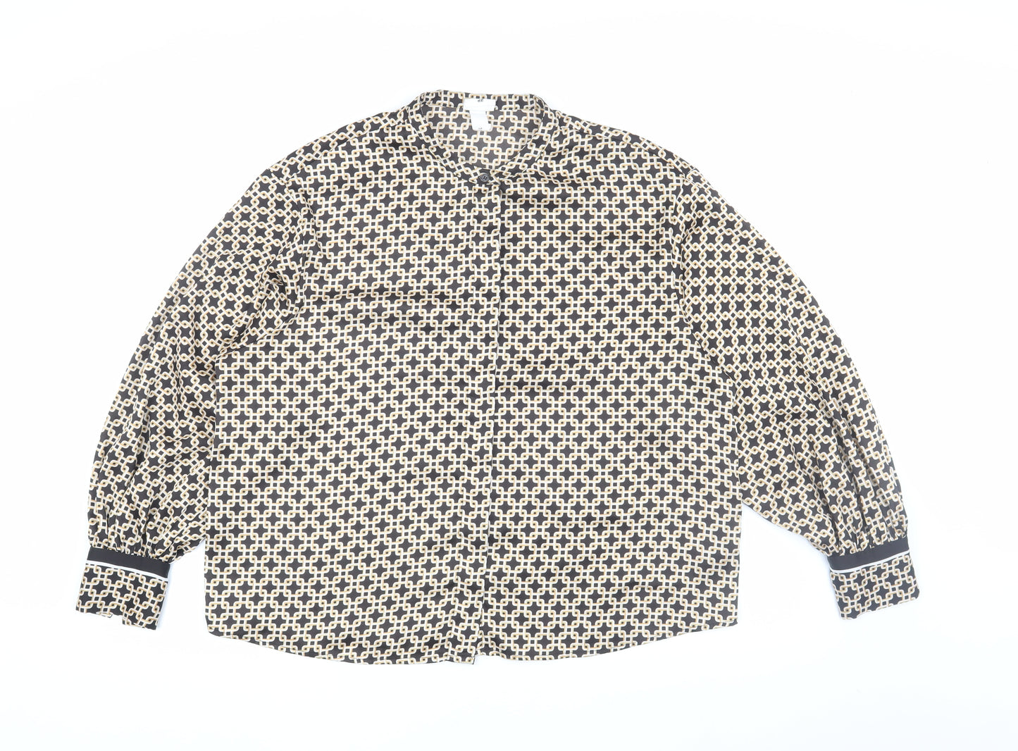 H&M Women's Beige Black Geometric Blouse Size 16