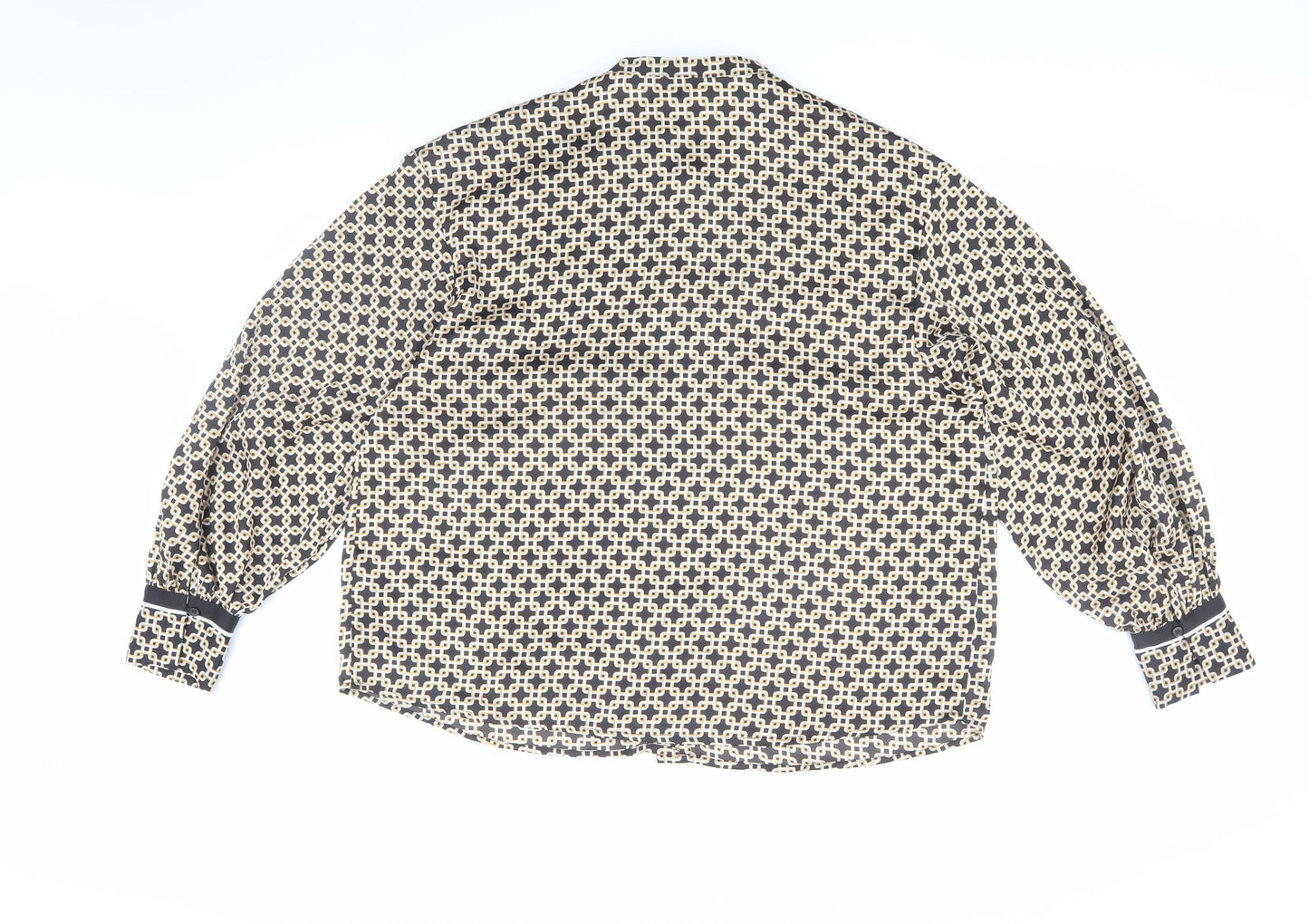 H&M Women's Beige Black Geometric Blouse Size 16