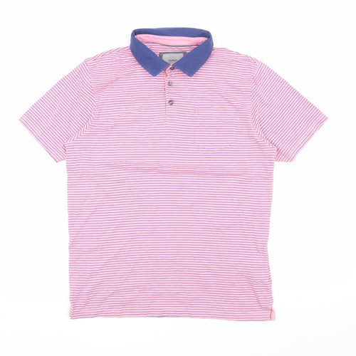 Marks and Spencer Men's Pink Striped Cotton Polo M