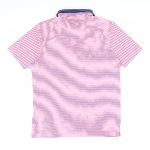 Marks and Spencer Men's Pink Striped Cotton Polo M