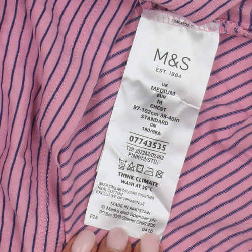 Marks and Spencer Men's Pink Striped Cotton Polo M