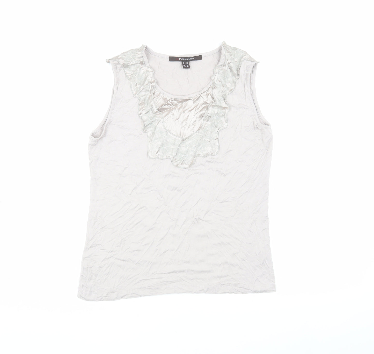 Marie Méro Women's Ivory Ruffle Blouse Size 12 Sleeveless