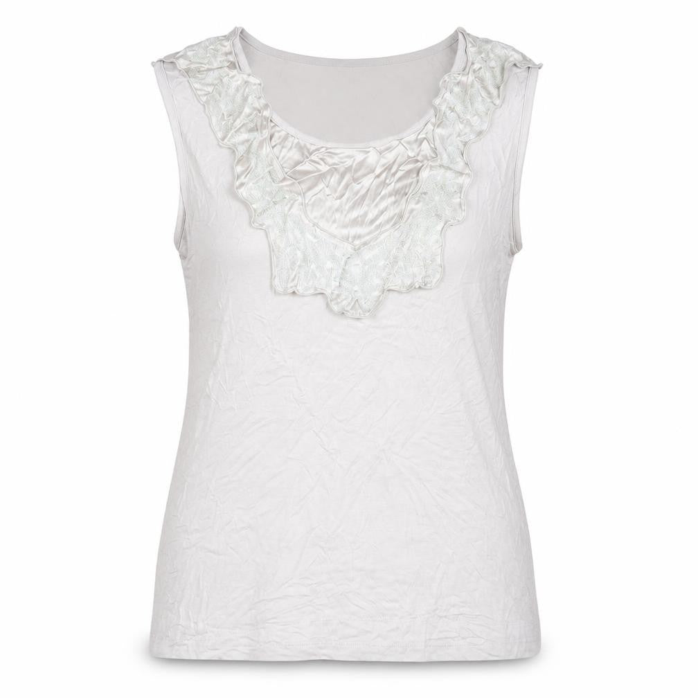 Marie Méro Women's Ivory Ruffle Blouse Size 12 Sleeveless