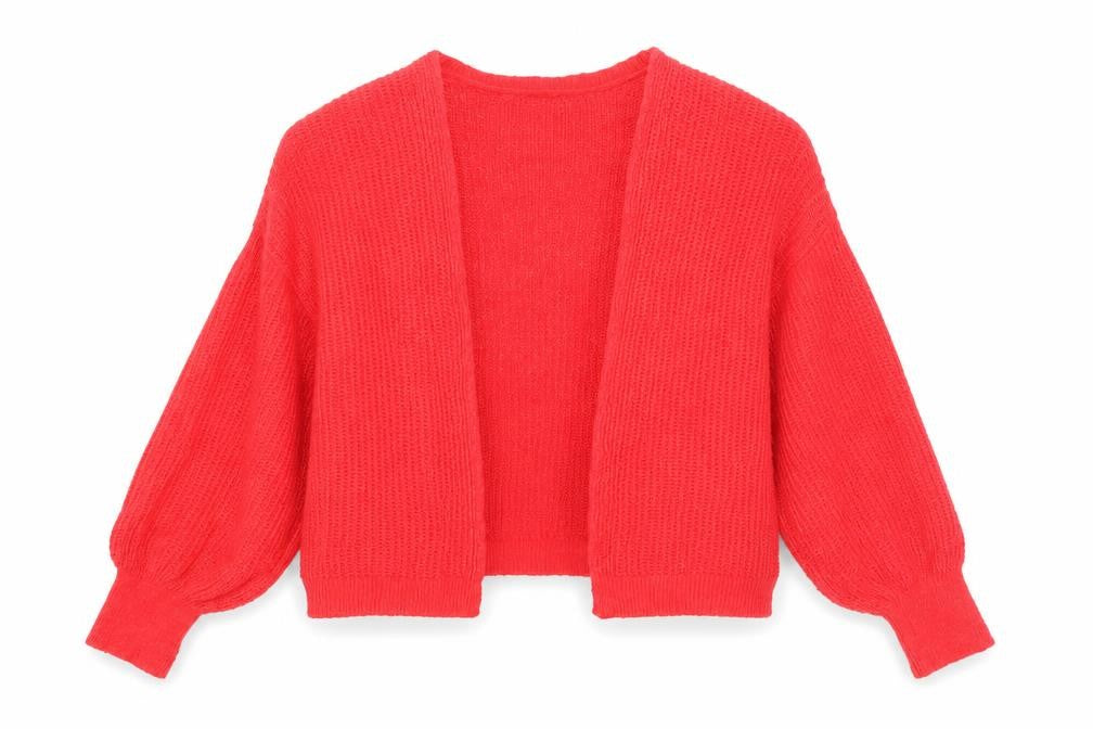 Front view of ASOS Women's Red Open-Knit Cardigan UK 10