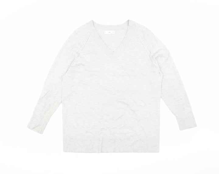 MNG Women's Grey V-Neck Pullover Jumper, Size S