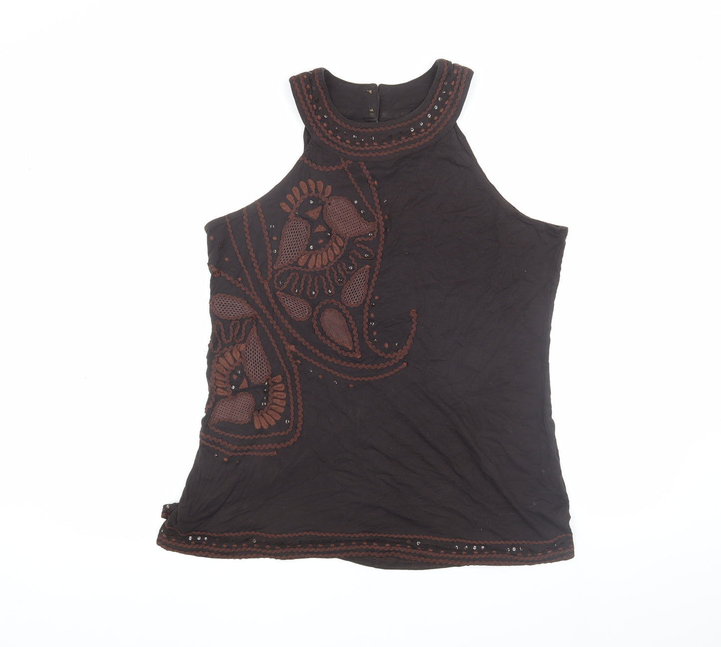 Next Women's Black Tank Top Size 18 Embroidered