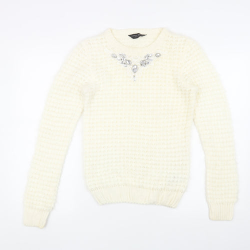 Dorothy Perkins Women's Ivory Jumper Size 10 with Jewel Accent
