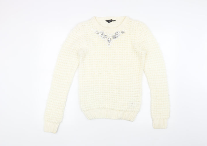 Dorothy Perkins Women's Ivory Jumper Size 10 with Jewel Accent