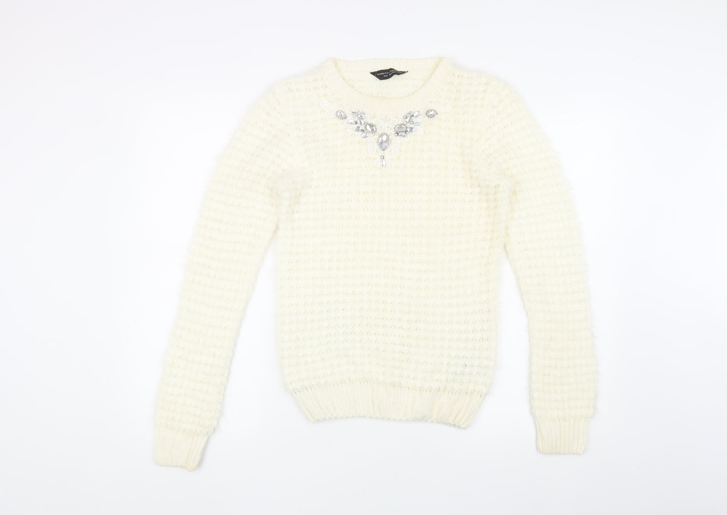 Dorothy Perkins Women's Ivory Jumper Size 10 with Jewel Accent