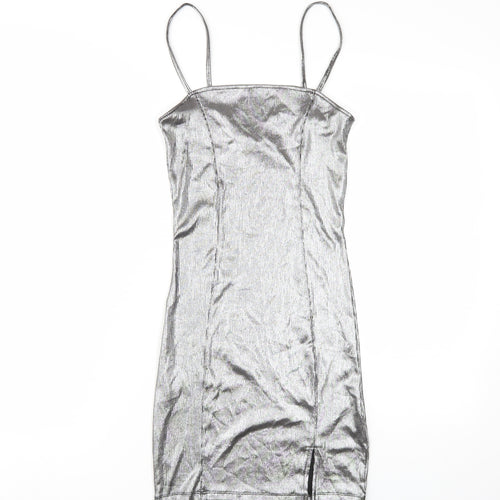 H&M Women Silver Slip Dress Size 6 Party Wear