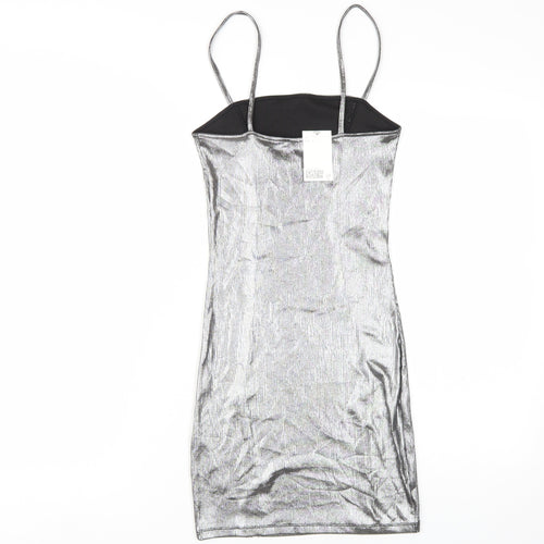 H&M Women Silver Slip Dress Size 6 Party Wear