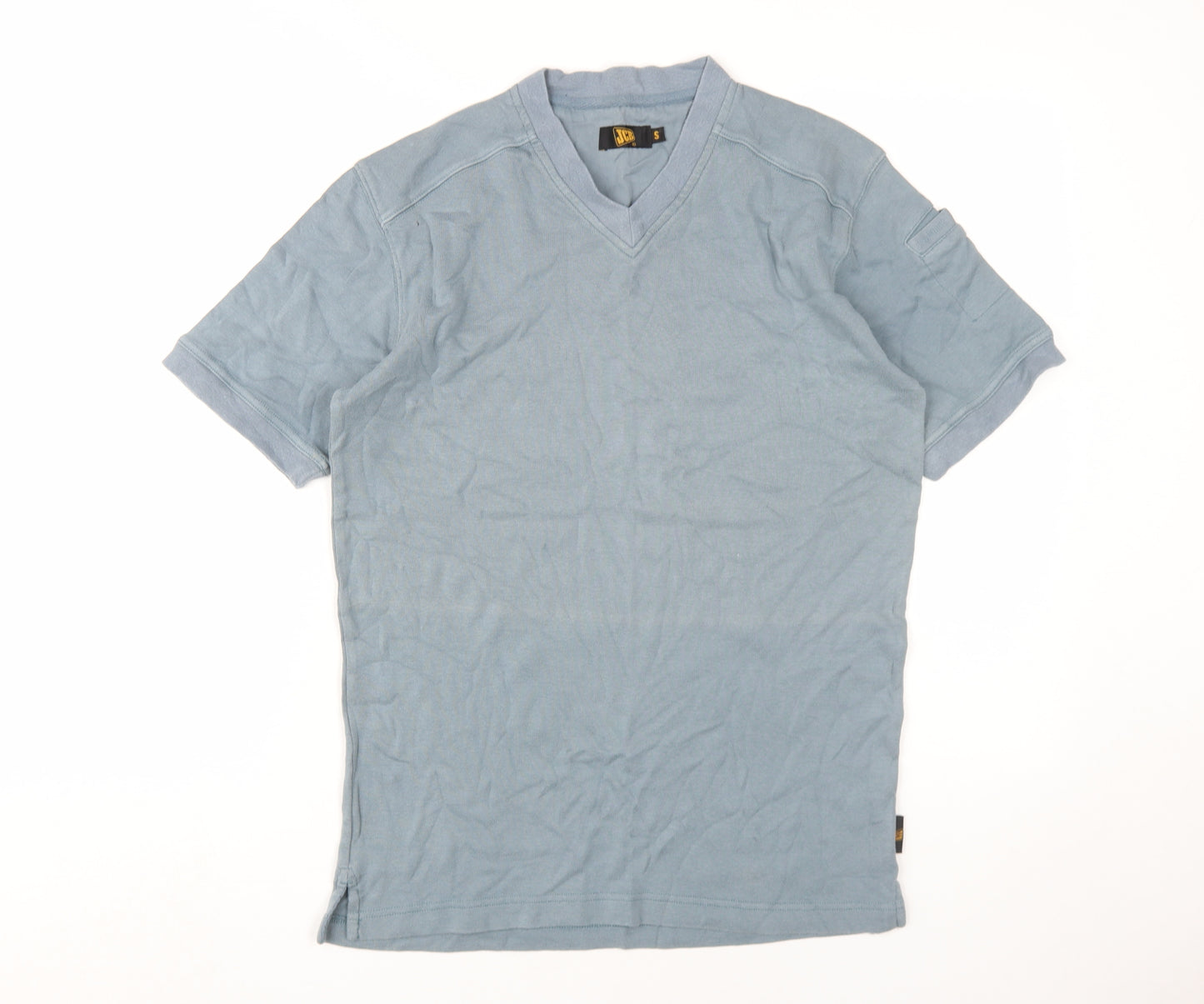 JCB Men's Blue Cotton V-Neck T-Shirt Small