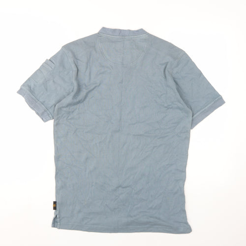 JCB Men's Blue Cotton V-Neck T-Shirt Small