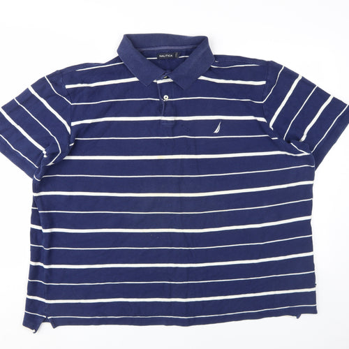 Nautica Men's Blue Striped Polo Shirt 2XL