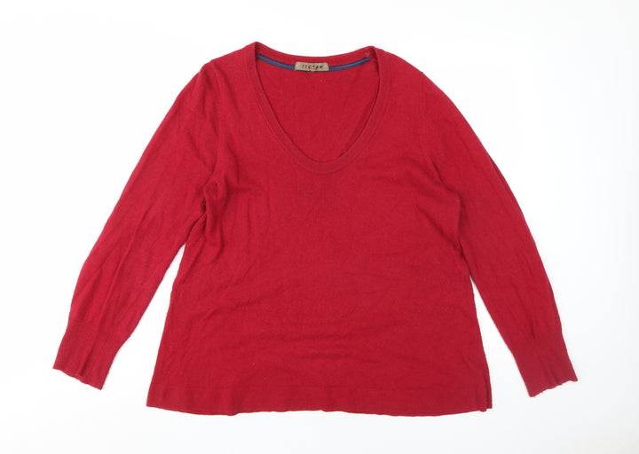 Jigsaw Unisex Red V-Neck Pullover Jumper - L