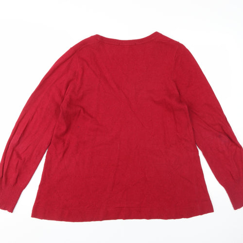 Jigsaw Unisex Red V-Neck Pullover Jumper - L