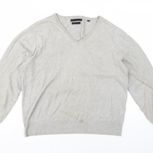 Soviet Black Men's Grey V-Neck Pullover Jumper M