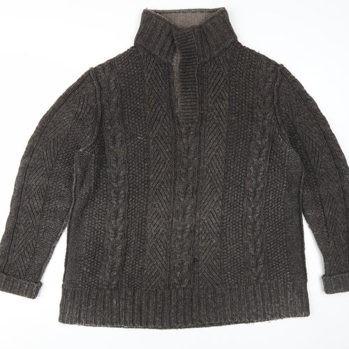 WS Men's Grey Cable-Knit High Neck Jumper XL