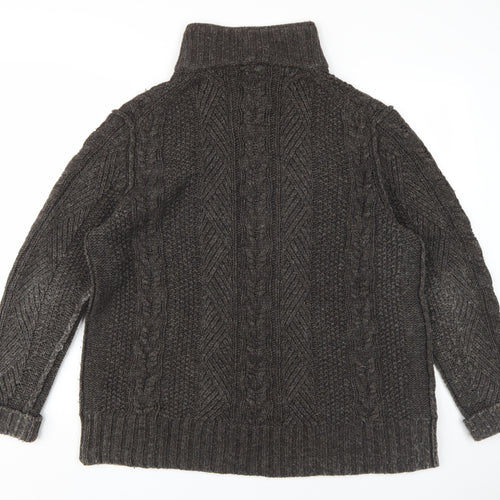 WS Men's Grey Cable-Knit High Neck Jumper XL