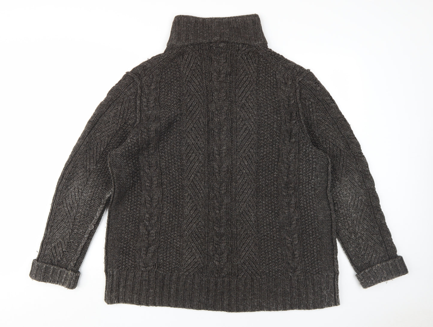 WS Men's Grey Cable-Knit High Neck Jumper XL