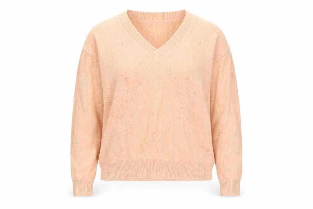 Front view of Brave Soul Women's Beige V-Neck jumper XS