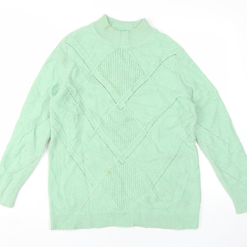 Damart Women's Mock Neck Green Jumper, Size M, Geometric Knit