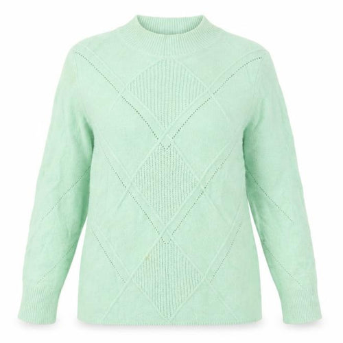 Damart Women's Mock Neck Green Jumper, Size M, Geometric Knit