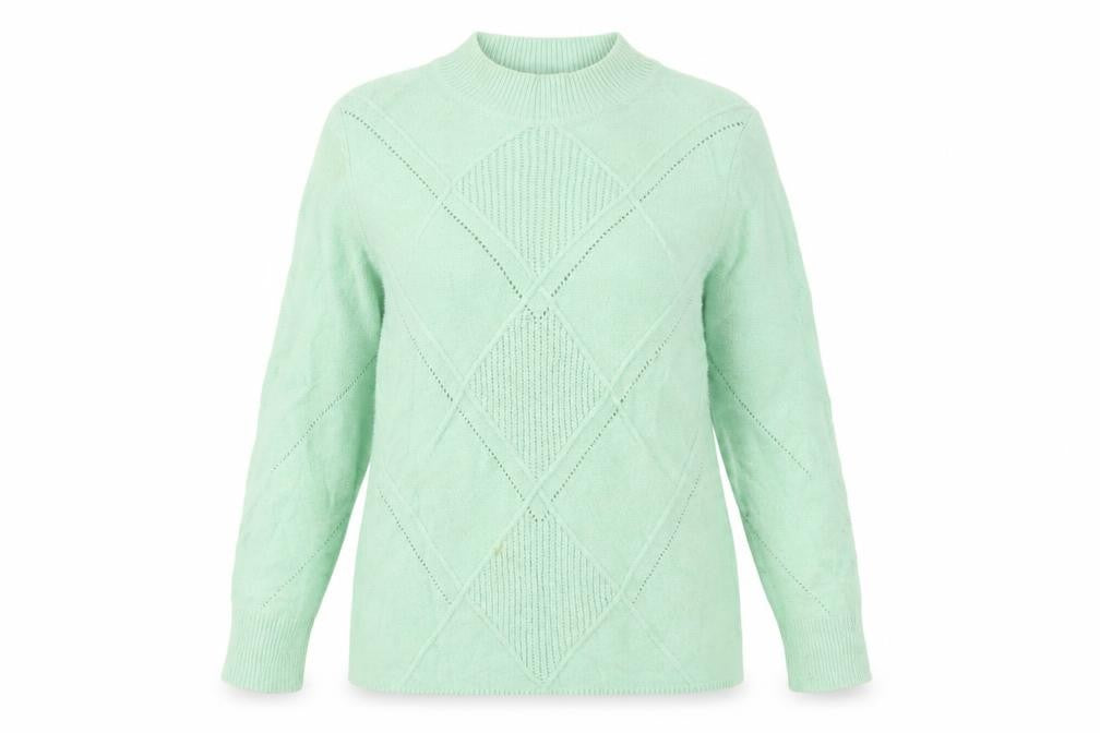 Damart Women's Mock Neck Green Jumper, Size M, Geometric Knit