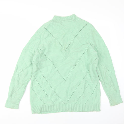 Damart Women's Mock Neck Green Jumper, Size M, Geometric Knit