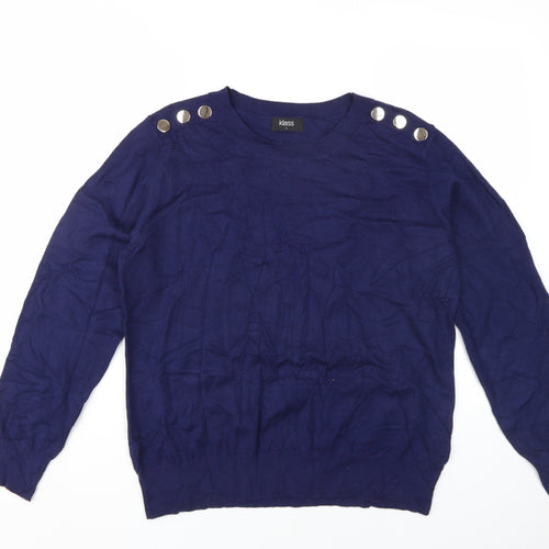 Klass Women's Blue Pullover Jumper, Size L, Button Accents