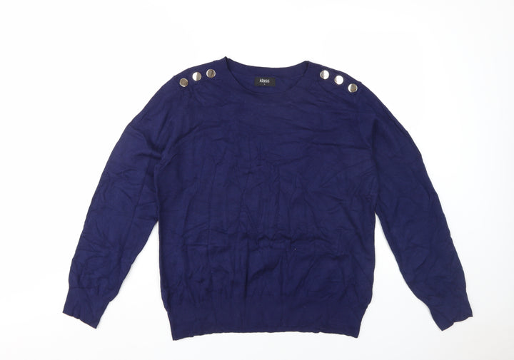Klass Women's Blue Pullover Jumper, Size L, Button Accents