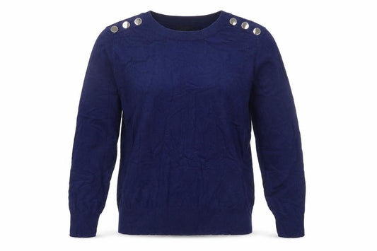 Front view of Klass Women's Blue jumper, size L, Button Accents