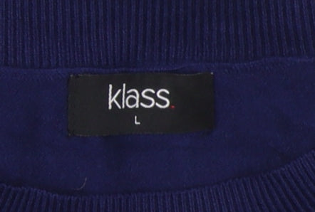 Klass Women's Blue Pullover Jumper, Size L, Button Accents