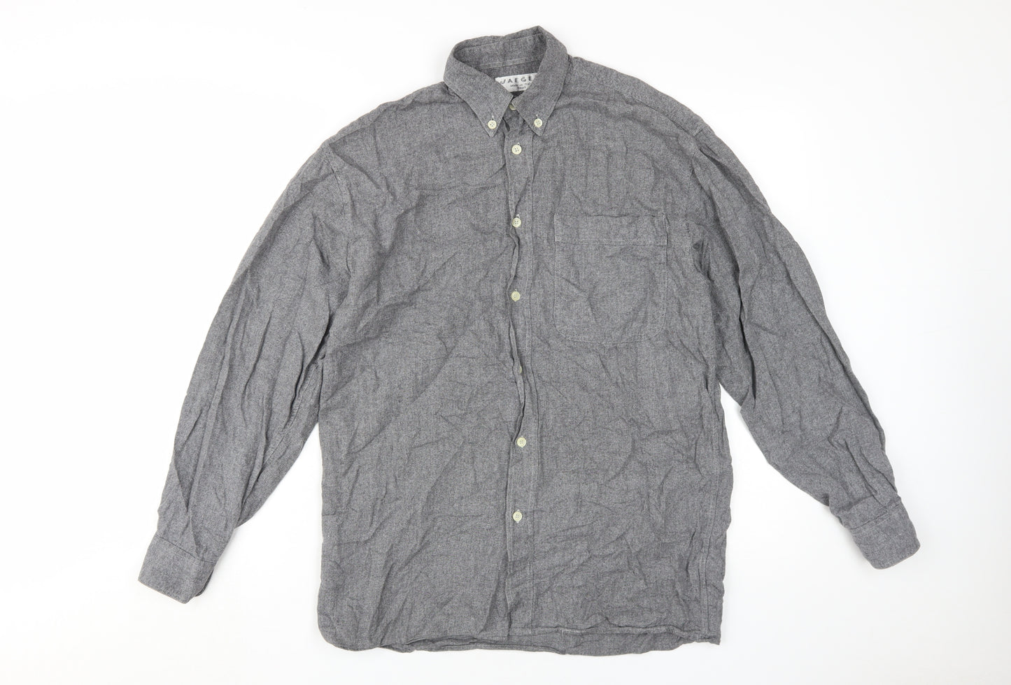 Jaeger Men’s Grey Wool Button-Up Shirt, Small