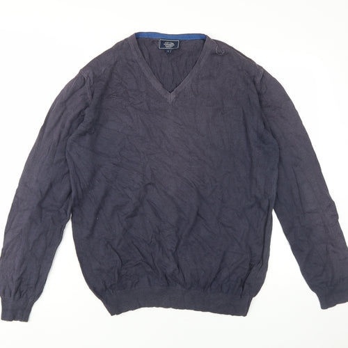 John Lewis Men's Blue Cotton Cashmere Pullover, L