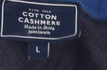 John Lewis Men's Blue Cotton Cashmere Pullover, L