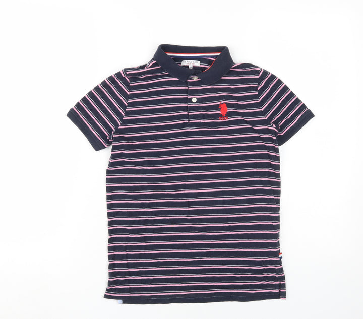 U.S. Polo Assn. Girls Navy Striped Polo Shirt, Size 10-11 Years