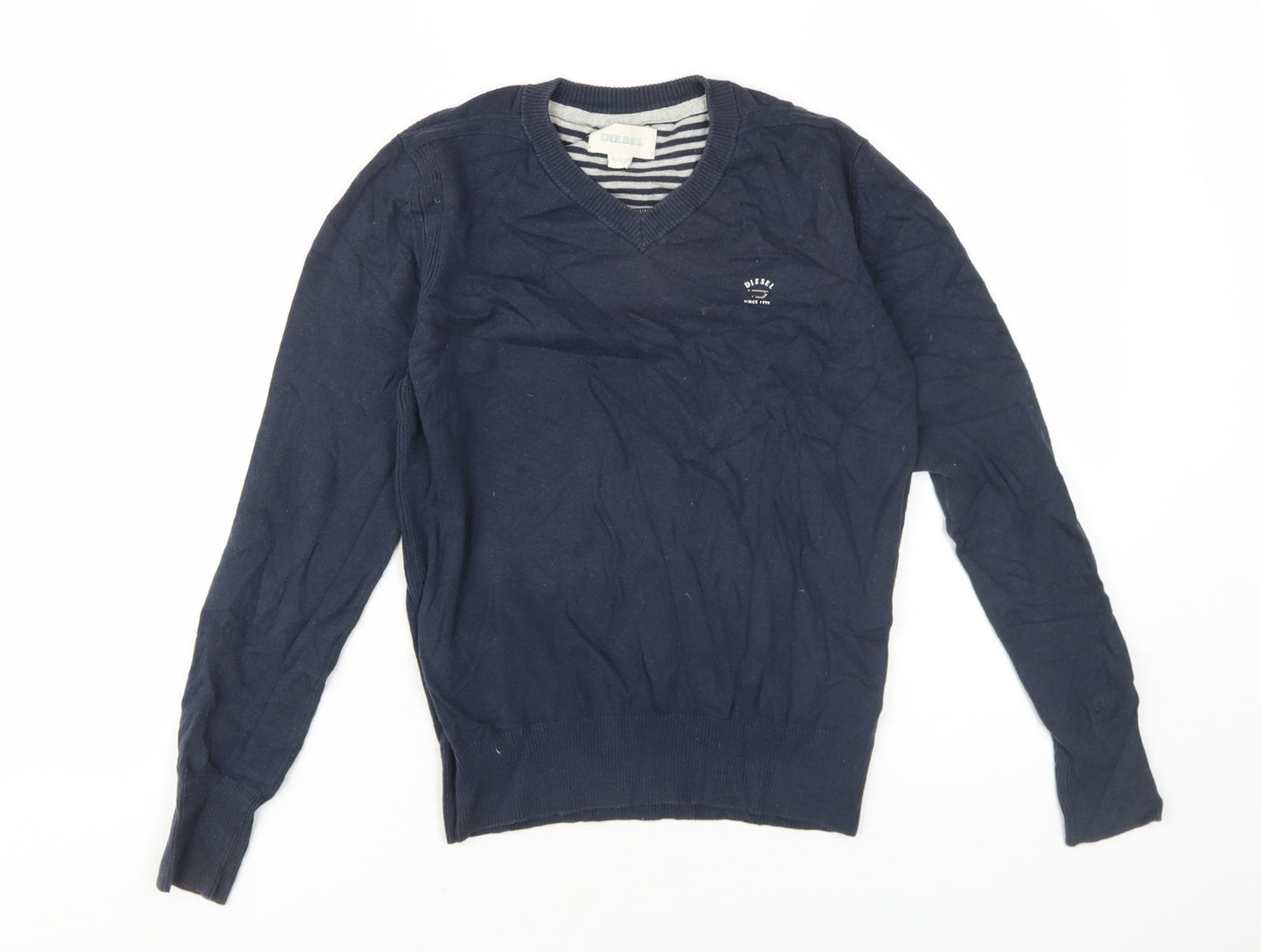 Diesel Women's Blue V-Neck Pullover Jumper Size 12