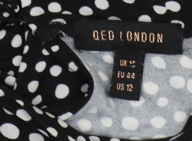 QED London Women's Black Polka Dot Midi Dress Size 16