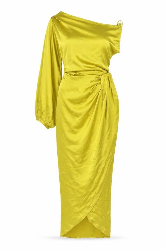 Front view of Zara Women's Green One Shoulder Bodycon Dress S
