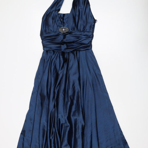 Chicas Women's Blue Midi Fit & Flare Halter Dress L
