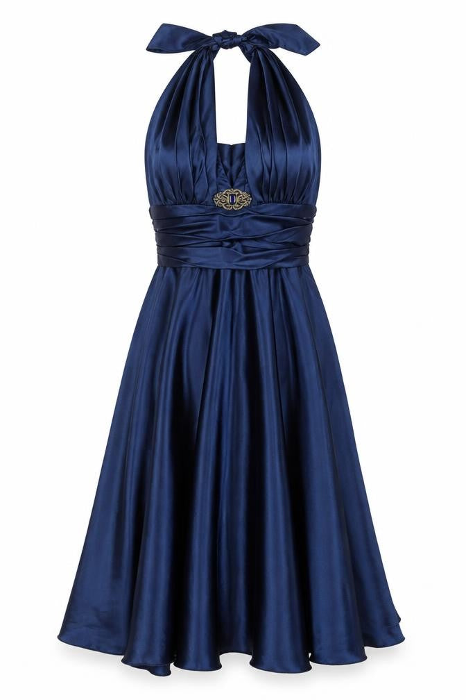 Chicas Women's Blue Midi Fit & Flare Halter Dress L