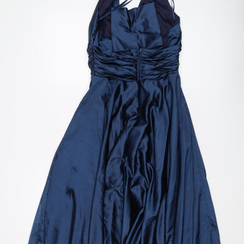 Chicas Women's Blue Midi Fit & Flare Halter Dress L