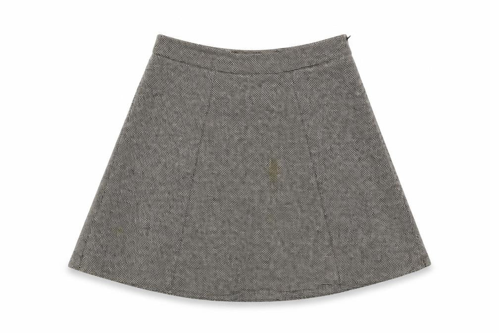 Front view of French Connection Women's Grey A-Line Herringbone Skirt