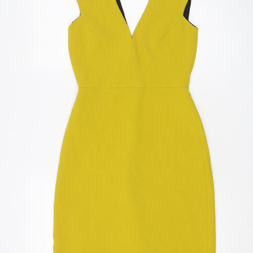 Zara Woman Yellow Pencil Dress S V-Neck Cocktail