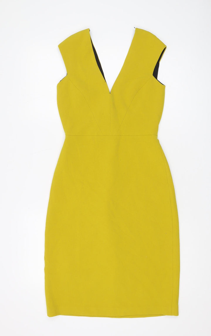 Zara Woman Yellow Pencil Dress S V-Neck Cocktail