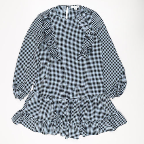 Topshop Women's Black Check Ruffle Dress Size 6