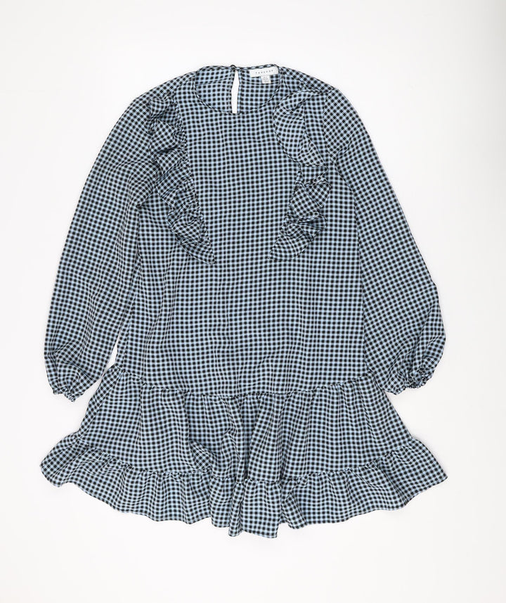 Topshop Women's Black Check Ruffle Dress Size 6